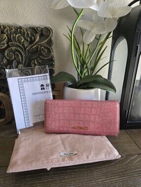 Miu Miu Pink Croc-Embossed Leather Wallet